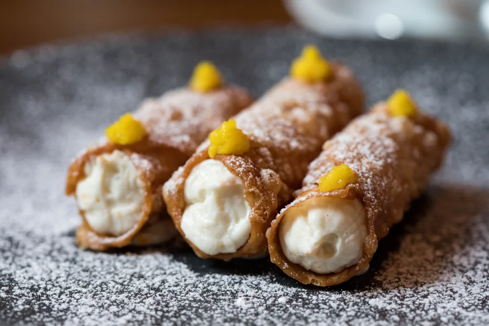 BookNoFees: Przykładowe zdjęcie: Cannoli z kremowym nadzieniem i posypane cukrem pudrem