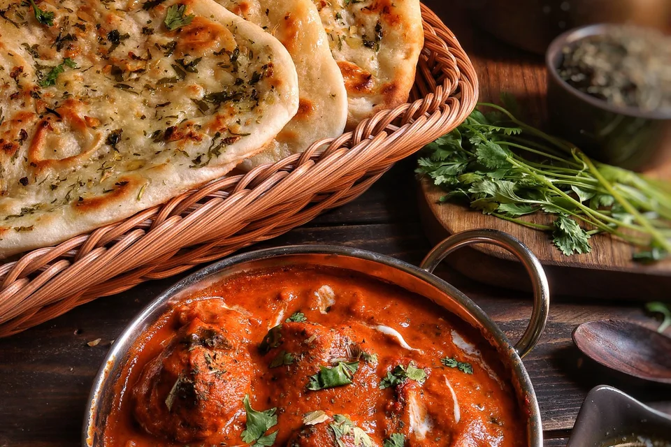 BookNoFees: Przykładowe zdjęcie: Curry podawane z czosnkowym chlebkiem naan